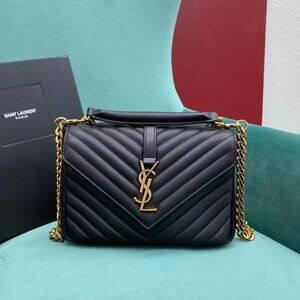 YSL SAINT LAURENT MED COLLEGE BAG BLACK LEATHER